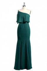 Party Dress With Sleeves, Hunter Green One-Shoulder Mermaid Ruffled Long Bridesmaid Dress