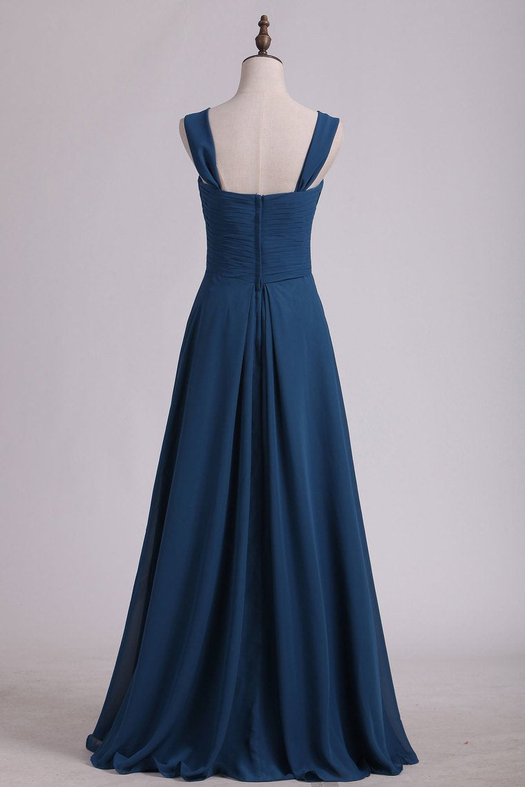 Bridesmaid Dress Green, Navy Blue Chiffon Sweetheart A-Line Long Bridesmaid Dress