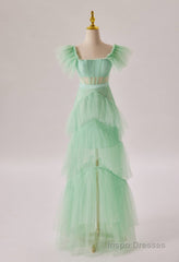 Mint Green Flare Sleeves Ruffles Long Party Dress