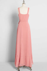 Prom Dress Styling Hair, Peach Straps Ruffled High-Low Bridesmaid Dress