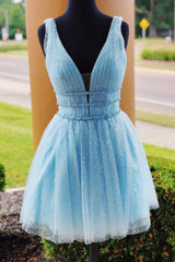 Party Dress Man, Sparkling Beading Sky Blue Homecoming Dress