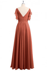 Formal Dresses Wedding Guest, Rust Orange Cold-Shoulder A-Line Long Bridesmaid Dress