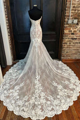 Wedding Dress Shops Near Me, Ivory Strapless Mermaid Long Wedding Dress