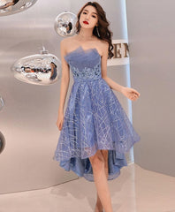 Bridesmaid Dress Beach Wedding, Blue Tulle High Low Prom Dress, Blue Homecoming Dress