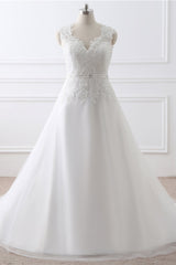 Wedding Dress Stores Near Me, Elegant Sleeveless Long Wedding Dress with Applique