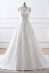 Wedding Dresses Online Shopping, Sleeveless White Wedding Dress with Applique