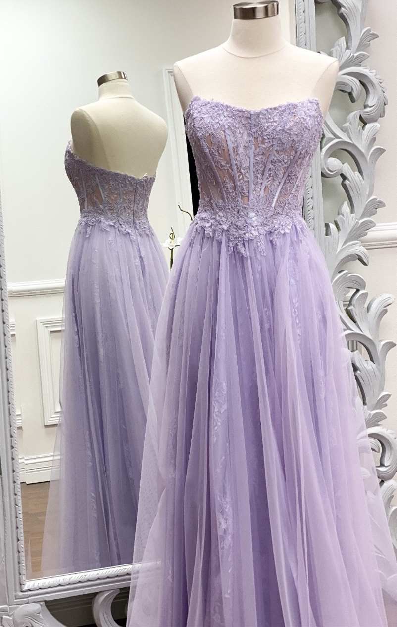 Homecoming Dresses Black, Strapless Lavender A-line Long Formal Dress