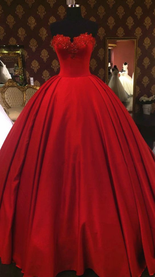 Wedding Dresses Rustic, red tulle ball gowns floor length prom dresses strapless beading wedding dresses bridal dress