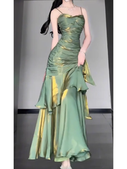 Retro Mermaid Green Prom Dress With Flower