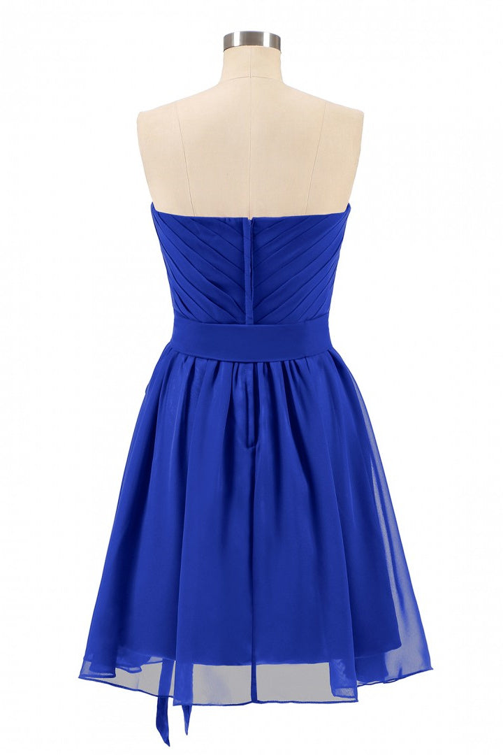 Red Formal Dress, Royal Blue Sweetheart Tie-Side Short Bridesmaid Dress