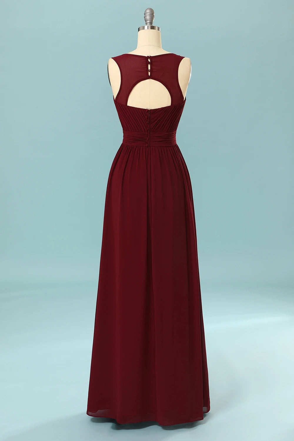 Formal Dresses, Elegant Pleated Burgundy Bridesmaid Dress with Keyhole