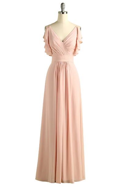 Formal Dresses Graduation, Elegant V Neck Pleated Pink Bridesmaid Dress with Ruffles