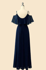 Bridesmaid Dresses Color, Off The Shoulder Navy Blue Long Bridesmaid Dress