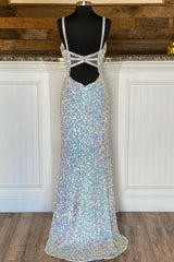 Dinner Outfit, Sparkle Mermaid Sequined Formal Dress with Slit