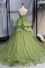 Elegant Spaghetti Straps Green Ball Gown