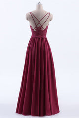 Mermaid Wedding Dress, Wine Red Chiffon A-line Long Pleated Bridesmaid Dress