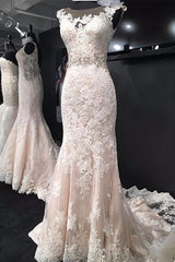 Wedding Dress Sleeves Lace, Charming Mermaid Trumpet Sleeveless Lace Appliques Wedding Dresses