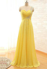 Prom Dresses Store, Floor-Length/Long A-Line/Princess One Shoulder Beading Chiffon Prom Dresses