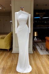 Evening Dress Dresses, Creamy White Unique neck Long sleeves Mermaid Evening Dress