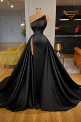 Evening Dresses Mermaid, Sexy Black Beadings Prom Dress Long With Split On Sale