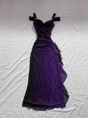 Sexy A Line Straps Ombre Grape Purple Chiffon Long Prom Dress