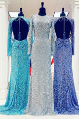 Bridesmaids Dresses Affordable, Modest Long Sleeves Sequins Mermaid Formal Dress