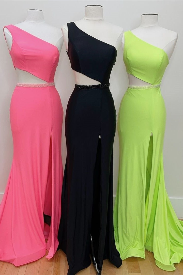 Beach Dress, One Shoulder Mermaid Long Prom Dress with Side Cut