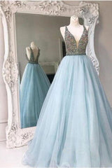 Shiny Ball Gown Light Blue Prom Dress