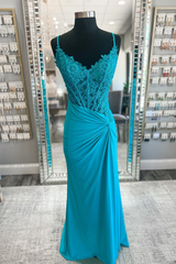 Prom Dresses Prom Dresses, Jade Appliques Straps Twist Knot Mermaid Satin Long Prom Dress