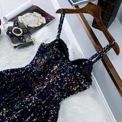 Glitter Navy Blue Sequin Short Prom Dress