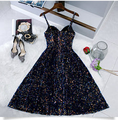 Party Dress Ladies, Glitter Spaghetti Straps Cute Short Prom Dresseses Tight Tea Length Homecoming Dresses