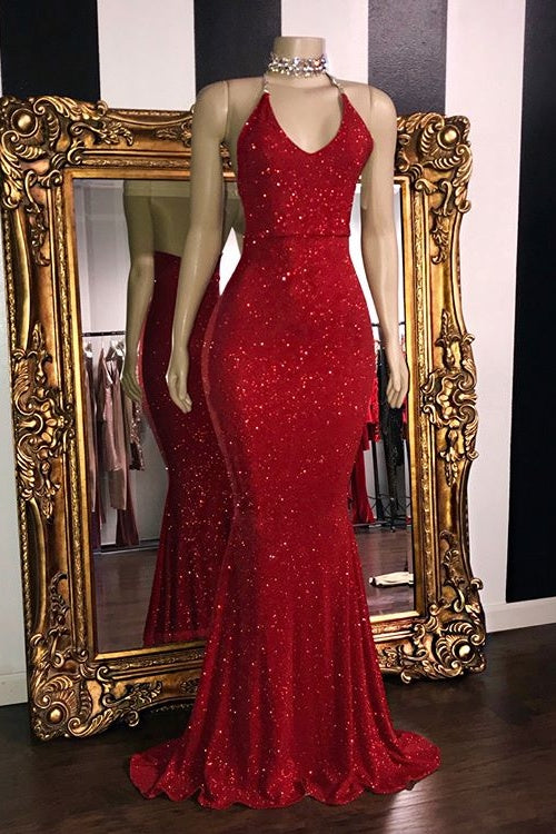 Party Dress Long Dress, Glitter Halter Sheath Backless Long Prom Dresses Fashion Dresses