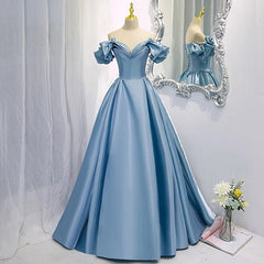 Off Shoulders Ball Gown Poofy Dusty Blue Prom Dress