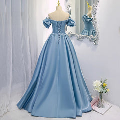 Off Shoulders Ball Gown Poofy Dusty Blue Prom Dress