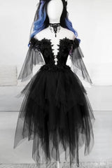 Homecoming Dress Shops, Off Shoulder Lace Applique Black Tulle Short Homecoming Graduation Dresses