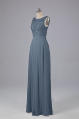 Evening Dresses Short, A-line Lace Top Floor Length Chiffon Bridesmaid Dresses