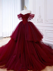 Ball Gown Off The Shoulder Tulle Red Sweet 16 Dresses