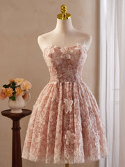 Pink Vintage Off the Shoulder Flower Appliques Homecoming Dress