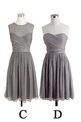 Long Dress Formal, Simple A Line Grey Short Chiffon Bridesmaid Dress