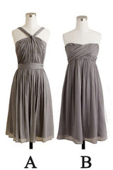 Backless Prom Dress, Simple A Line Grey Short Chiffon Bridesmaid Dress