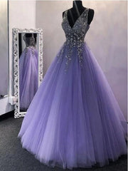 Sparkly Lavender Tulle Prom Dress Black Girls Slay Ball Gown Puffy Prom Dress