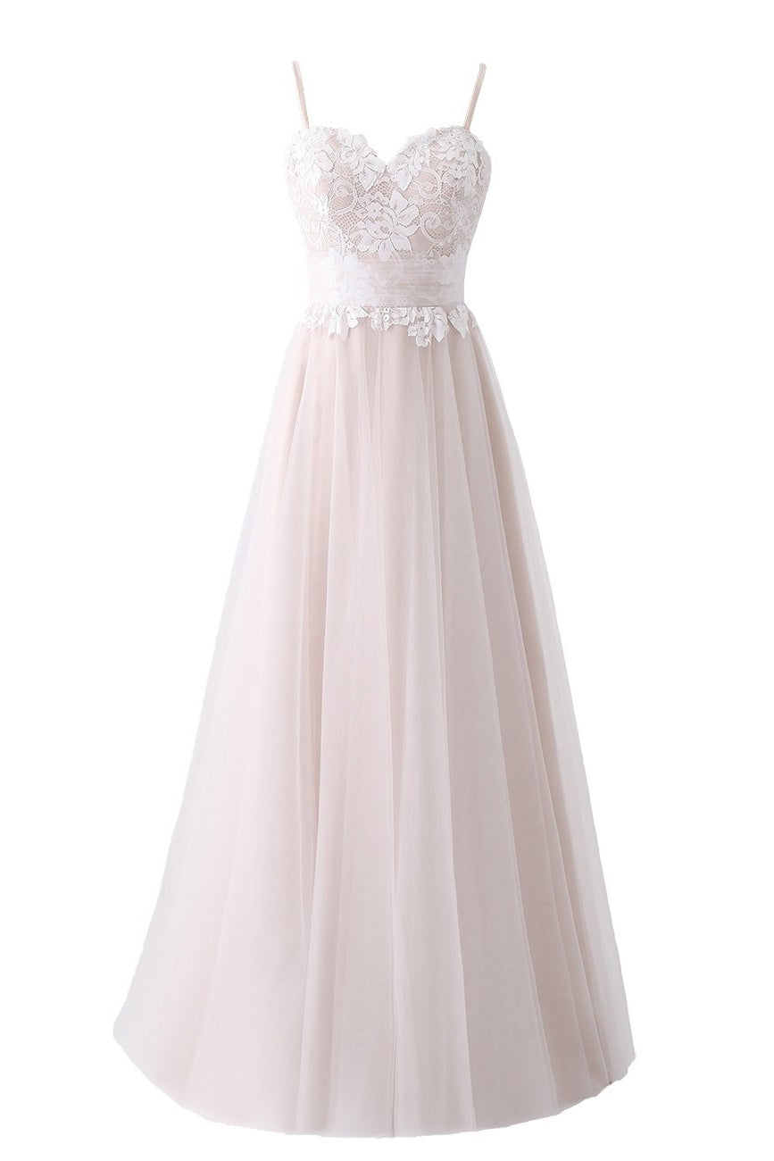 Wedding Dresses Chic, Girly Spaghetti Straps Long A-line Floor Length Wedding Dresses