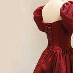 Bridesmaids Dress Styles, Burgundy A-line Satin Vintage Women Dresses Long Prom Dresses