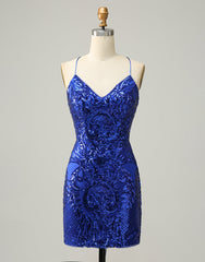 Royal Blue V-Neck Corset Back Homecoming Dress With Sequin