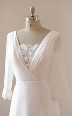 A-Line Chiffon Lace White  Satin Weddig Dress