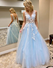 A-Line Floor Length Prom Evening Dress With Appliques