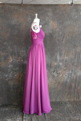 A-line Floor Length V Neck Spaghetti Straps Pleating Long Chiffon/Lace Bridesmaid Dresses