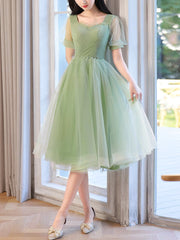 A-Line Green Tulle Short Prom Dress, Green Short Formal Dress