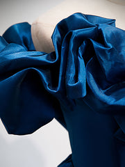 Prom Dress Ideas, A-Line Off Shoulder Satin Blue Long Prom Dress, Blue Evening Dresses