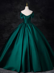 A-Line Off Shoulder Satin Green Long Prom Dress, Green Long Formal Dress